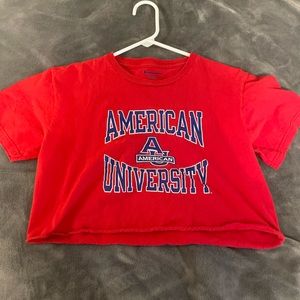 red champion american university crop t shirt
